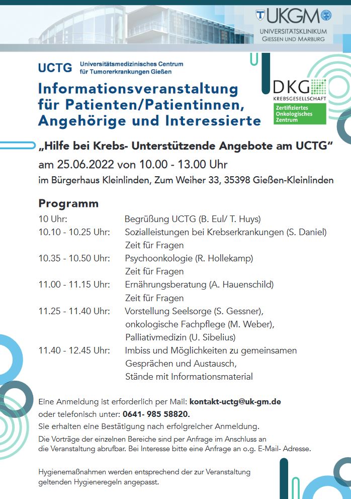 Flyer UKGM Patientenveranstaltung Lungenkrebszentrum 2022