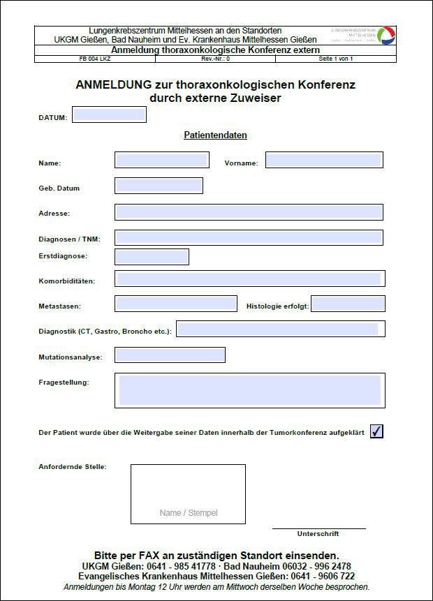 Anmeldung zur Tumorkonferenz